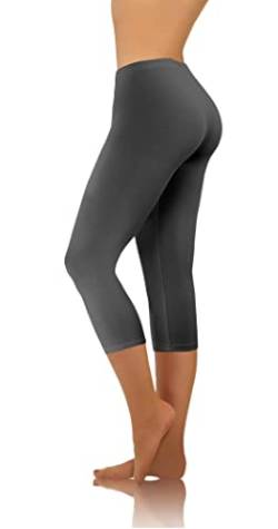 sesto senso Damen Leggings Graphit 3/4 Capri Baumwolle Mädchen Fitnesshose Sporthose Bunte Yoga XL Graphit von sesto senso