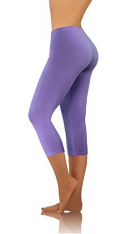 sesto senso Damen Leggings Lila 3/4 Lang Baumwolle Mädchen Fitnesshose Sporthose Bunte Yoga 4XL Purple von sesto senso