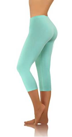 sesto senso Damen Leggings Mint 3/4 Lang Baumwolle Mädchen Fitnesshose Sporthose Bunte Yoga S Mint von sesto senso