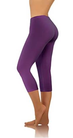 sesto senso Damen Leggings Pflaumenfarbe 3/4 Lang Baumwolle Mädchen Fitnesshose Sporthose Bunte Yoga L Plum von sesto senso