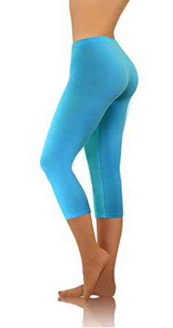 sesto senso Damen Leggings Türkis 3/4 Lang Baumwolle Mädchen Fitnesshose Sporthose Bunte Yoga 3XL Turquoise von sesto senso