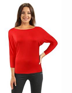 sesto senso Damen Oberteile Langarm Viskose Bluse Rundhals Langarmshirt 3/4 Arm L Popy Red von sesto senso