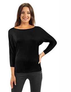 sesto senso Damen Oberteile Langarm Viskose Bluse Rundhals Langarmshirt 3/4 Arm S Black von sesto senso