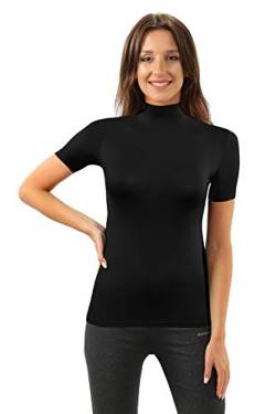 sesto senso Damen T-Shirt Kurzarm Rollkragen Nek Einfarbig Viskose M Schwarz von sesto senso