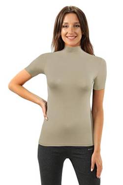 sesto senso Damen T-Shirt Kurzarm Rollkragen Nek Einfarbig Viskose S Beige von sesto senso