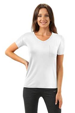 sesto senso Damen T-Shirt V-Ausschnitt Brusttasche Viskose L Weiß von sesto senso