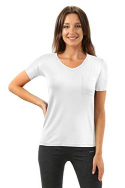 sesto senso Damen T-Shirt V-Ausschnitt Brusttasche Viskose M Weiß von sesto senso