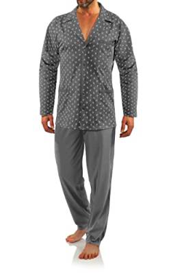 sesto senso Eleganter Herren Schlafanzug Lang zum Knöpfen 100% Baumwolle Pyjama mit Knopfleiste M2 4XL Anker Graphit von sesto senso