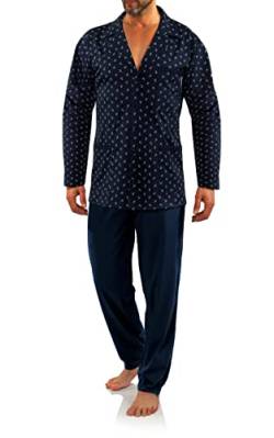 sesto senso Eleganter Herren Schlafanzug Lang zum Knöpfen 100% Baumwolle Pyjama mit Knopfleiste M2 XXL Anker Dunkel Blau von sesto senso