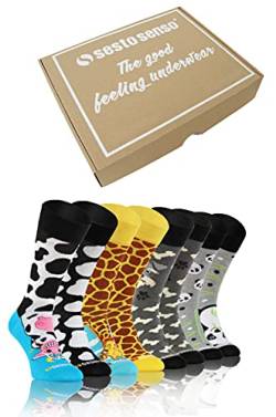 sesto senso Geschenk Socken Lustige 4 Paar Bunte Verrückt Strümpfe Baumwolle Hund Kuh Giraffe Panda 39-42 Tiere von sesto senso