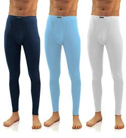 sesto senso Herren 3er Pack Lange Unterhose 114 Modell (L, Dunkelblau/Blau/Weiß) von sesto senso