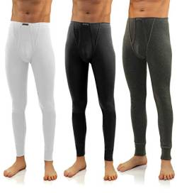 sesto senso Herren 3er Pack Lange Unterhose 114 Modell (L, Weiß/Schwarz/Dunkelmelange) von sesto senso