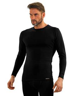 sesto senso Herren Langarm Unterhemd Schwarz Baumwolle Funktionsunterhemd mit Rundhalsausschnitt Funktionsshirt Thermo Unterwäsche Winter M Schwarz von sesto senso