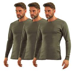 sesto senso Herren Langarm Unterhemden Baumwolle 3er Pack Funktionsunterhemd mit Rundhalsausschnitt Grün XL 3 Khaki von sesto senso