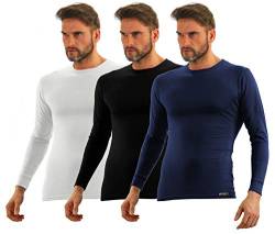 sesto senso Herren Langarm Unterhemden Baumwolle 3er Pack Funktionsunterhemd mit Rundhalsausschnitt M 3 Wh Bl Blu von sesto senso