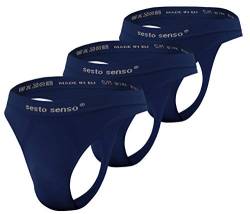 sesto senso Herren Nahtlos String Sexy Thong 3 Pack G-Strings Tanga L/XL Dunkel Blau von sesto senso