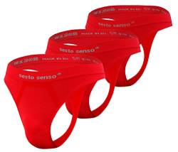 sesto senso Herren Nahtlos String Sexy Thong 3 Pack G-Strings Tanga S/M Rot von sesto senso