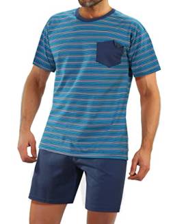 sesto senso Herren Schlafanzug Kurz Gestreift Pyjama Baumwolle Kurzarm T-Shirt Pyjamahose Zweiteilig Set Navy blau M 05 K67ZC von sesto senso
