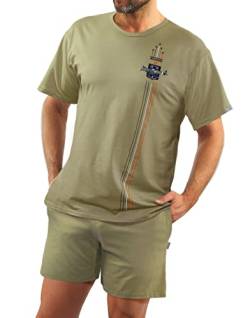 sesto senso Herren Schlafanzug Kurz Militär Baumwolle Pyjama Kurzarm Kurze Hose Zweiteilig Set Tarnfarbe XL Oliwka 7538 von sesto senso