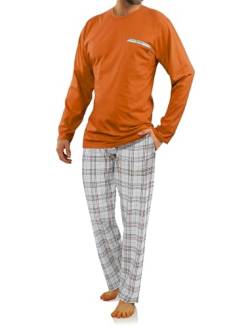 sesto senso Herren Schlafanzug Lang Baumwolle Pyjama Langarm Shirt Pyjamahose mit Tasche 4XL Orange 2379-31 von sesto senso