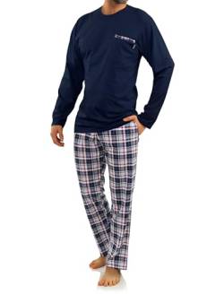 sesto senso Herren Schlafanzug Lang Baumwolle Pyjama Langarm Shirt Pyjamahose mit Tasche L Granat 2188-06 Dunkel Blau von sesto senso