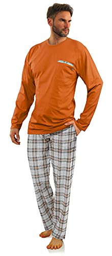 sesto senso Herren Schlafanzug Lang Baumwolle Pyjama Langarm Shirt Pyjamahose mit Tasche XL Orange 2379-29 von sesto senso