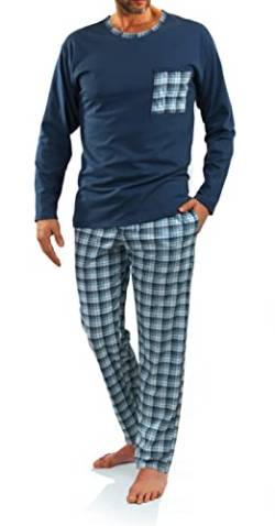 sesto senso Herren Schlafanzug Lang Baumwolle Pyjama Langarm Shirt mit Tasche Pyjamahose Zweiteilig Set Bunt Nachtwäsche L 06 Jeans von sesto senso