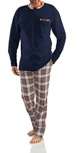 sesto senso Herren Schlafanzug Lang Baumwolle Pyjama Langarm Shirt mit Tasche Pyjamahose Zweiteilig Set Bunt Nachtwäsche M 2576/26 Dunkel Blau von sesto senso