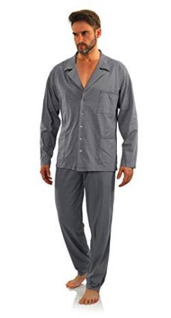 sesto senso Herren Schlafanzug Lang Pyjama Knopfleiste 100% Baumwolle Knöpfe Langarm Shirt Taschen Pyjamahose Zweiteilig Set Nachtwäsche L Anker Graphit grau von sesto senso