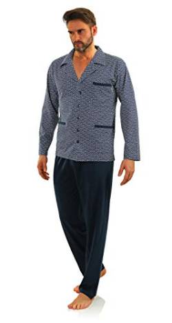 sesto senso Herren Schlafanzug Lang Pyjama Knopfleiste 100% Baumwolle Knöpfe Langarm Shirt Taschen Pyjamahose Zweiteilig Set Nachtwäsche XL 2281-01 dunkelblau von sesto senso