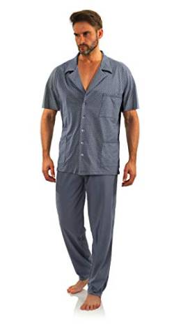 sesto senso Herren Schlafanzug mit Knopfleiste Kurzarm Baumwolle Lange Pyjamahose Pyjama Knöpfen 3XL Anker Graphit von sesto senso