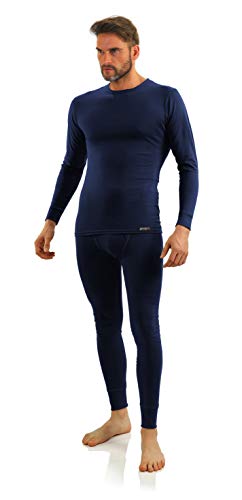 sesto senso Lange Unterwäsche Herren Set Baumwolle Langarmes Unterhemd Lange Unterhose Thermounterwäsche Winter Funktionsunterwäsche XL Set Dunkelblau von sesto senso