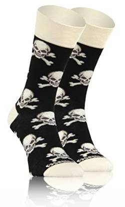 sesto senso Lustige Baumwolle Socken Damen Herren Bunte Ungleiche Funny Socks Halloween Schädel Skelett Totenkopf 39-42 Skulls von sesto senso