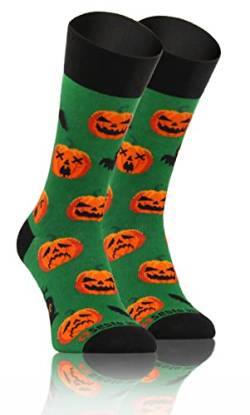 sesto senso Lustige Baumwolle Socken Damen Herren Bunte Ungleiche Funny Socks Kürbis Halloween Schläger Fledermaus 43-46 Pumpkin von sesto senso