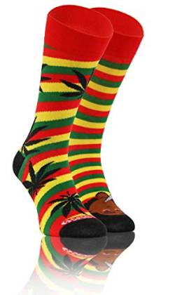 sesto senso Lustige Baumwolle Socken Damen Herren Bunte Ungleiche Funny Socks Rastaman Marihuana 35-38 Afro von sesto senso