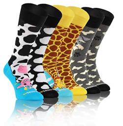 sesto senso Lustige Bunte Verrückt Socken Baumwolle Damen Herren 3 Pack Gemusterte Ungleiche Funny Socks Oddsocks Hund Kuh Giraffe 39-42 3 Tiere von sesto senso