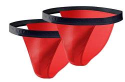 sesto senso Slip Herren Tanga Baumwolle 2er Pack Sexy Unterhosen Basic Unterwäsche für Männer L 2 Rot von sesto senso