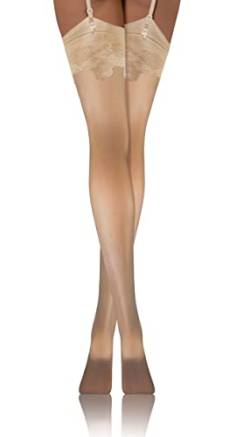 sesto senso Spitze Strapsstrümpfe 20 Den Muster Strumpfhose mit Strumpfhalter Strapse Strümpfe zum Anstrapsen Pattern 1/2 XS-S Beige von sesto senso