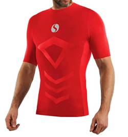 sesto senso Sportunterhemden Herren Kurzarm Thermounterhemd Kompressionsshirt Unterziehshirt S/M Rot Red von sesto senso