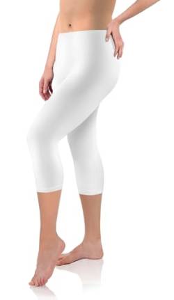 sesto senso Viskose Leggings für Damen 3/4 Lang Weiß Weiss Mädchen Fitnesshose Sporthose Bunte Yoga 4XL White von sesto senso