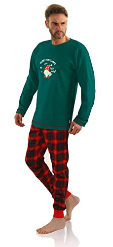 sesto senso Weihnachtsschlafanzuge Herren weihnachtspyjama Schlafanzug Lang Baumwolle Bündchen Langarm Shirt Zweiteilig Set Nachtwäsche L Grün 2576 von sesto senso