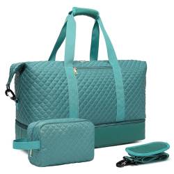 Reisetasche, Sporttasche für Damen, Wochenendtasche mit Schuhbeutel, große Handgepäcktasche, Reisetasche, Weiß, A03 Grün von seyfocnia