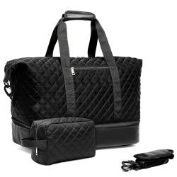 Reisetasche, Sporttasche für Damen, Wochenendtasche mit Schuhbeutel, große Handgepäcktasche, Reisetasche, Weiß, B02 Schwarz, modisch von seyfocnia