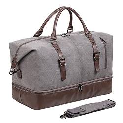 Reisetasche für Übernachtung, Segeltuch, Leder, übergroße Weekender-Tasche, große Handgepäcktasche, Reisetasche für Männer oder Frauen, C2-grau, modisch von seyfocnia