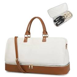 Reisetasche mit Schuhfach, Weekender Duffle Bag Gepäcktaschen Übernachtung Handgepäcktasche, Beige von seyfocnia