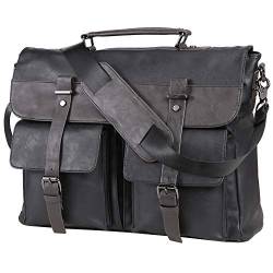 seyfocnia Leder-Kuriertasche für Herren, 39,6 cm (15,6 Zoll), Vintage-Stil, Laptoptasche, wasserabweisend, für Geschäftsreisen, Aktentasche, Arbeitstasche, Computertasche, Schwarz von seyfocnia