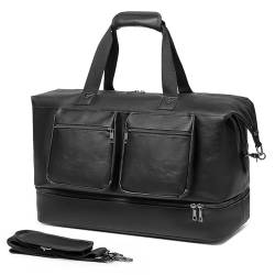 seyfocnia Reisetasche aus Leder mit Schuhfach, A02 Schwarz, Classic von seyfocnia