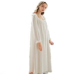 shangji Frauen viktorianischen Vintage Nachthemd Baumwolle Langarm Prinzessin Nachtwäsche Sexy Nachthemd Einteiliger Pyjama Schlafkleid (White,XL) von shangji