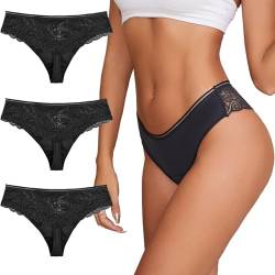 shaperisfree Spitze Tanga Perioden Unterwäsche für Frauen Auslaufsicher Perioden Tangas Absorbent Panty Menstruation Tanga Bikini Bottom, Schwarz, 3er-Pack, L von shaperisfree