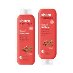 share Repair Set – Shampoo Repair 250 ml + Haarspülung Repair 200 ml – vegane Naturkosmetik – Spendet ein Hygieneprodukt an einen Menschen in Not – ohne Silikone von share